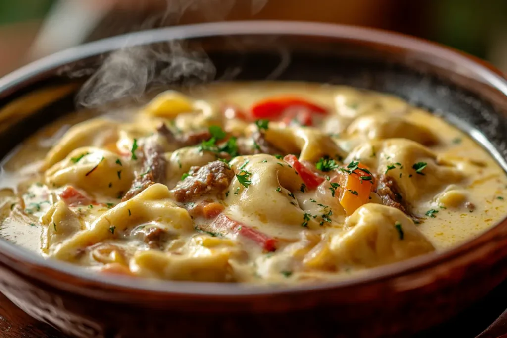 Cheesesteak Tortellini in Rich Provolone